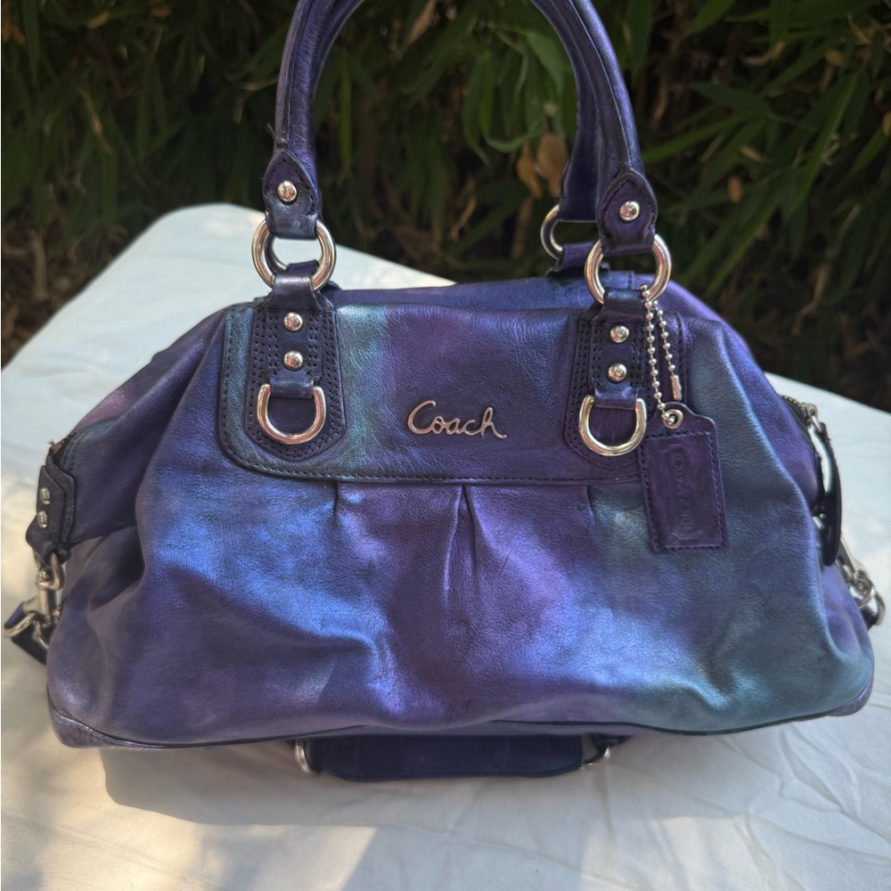 👀 Coach Iridescent Blue and Purple Ashley Satchel UPCYCLED OOAK EUC - Picture 2 of 11